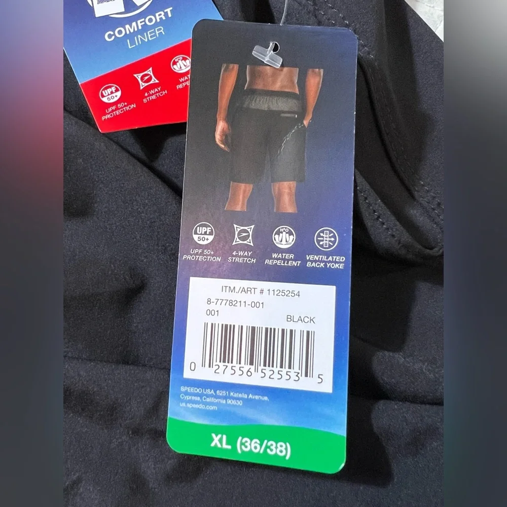Speedo Tech Volley black Swim Trunks men’s XL 36-38 4-Way Stretch Comfort‎ Liner